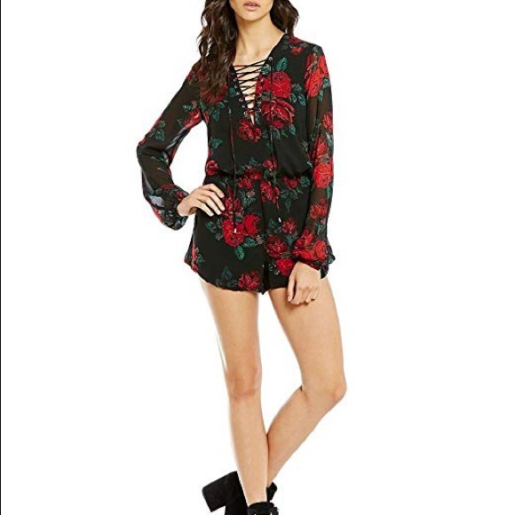 LOVERS + FRIENDS Violetta Romper Black Floral M/6 - Picture 2 of 3